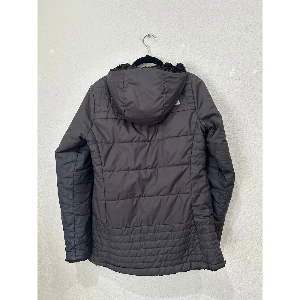 The North Face Mossbud Swirl Reversible Jacket Gray Black Fleece Hooded SmallP